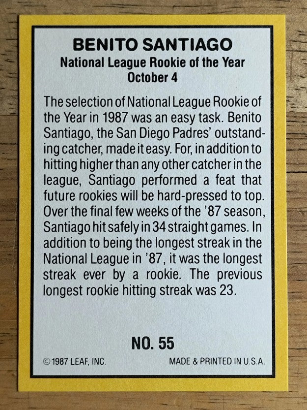 1987 Donruss Highlights #55 Benito Santiago