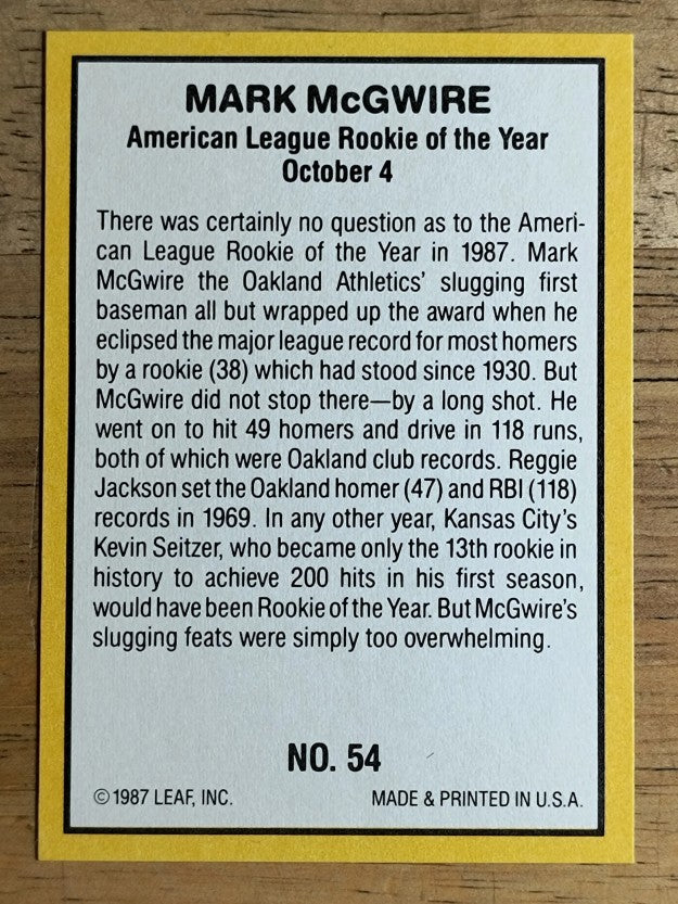 1987 Donruss Highlights #54 Mark McGwire