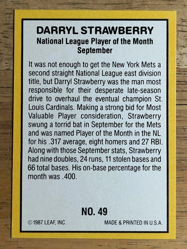 1987 Donruss Highlights #49 Darryl Strawberry