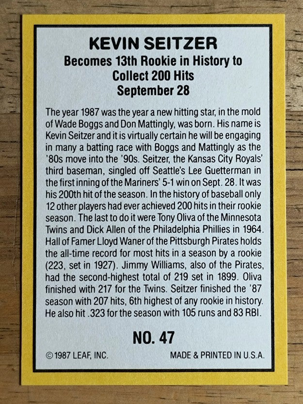 1987 Donruss Highlights #47 Kevin Seitzer