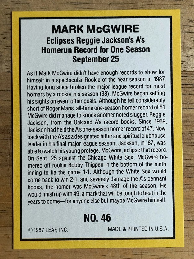 1987 Donruss Highlights #46 Mark McGwire