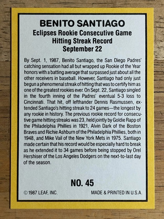 1987 Donruss Highlights #45 Benito Santiago