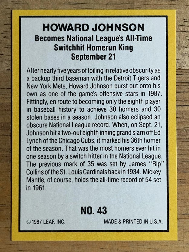 1987 Donruss Highlights #43 Howard Johnson