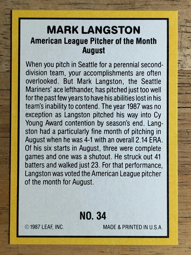 1987 Donruss Highlights #34 Mark Langston
