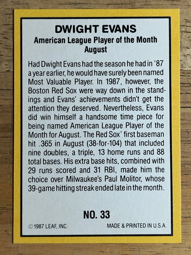 1987 Donruss Highlights #33 Dwight Evans