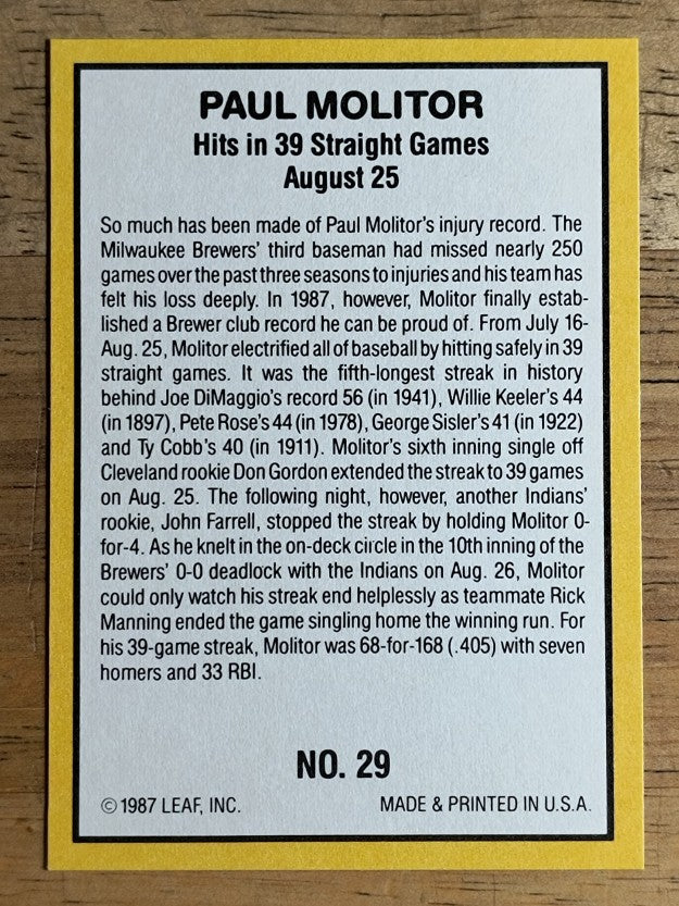 1987 Donruss Highlights #29 Paul Molitor