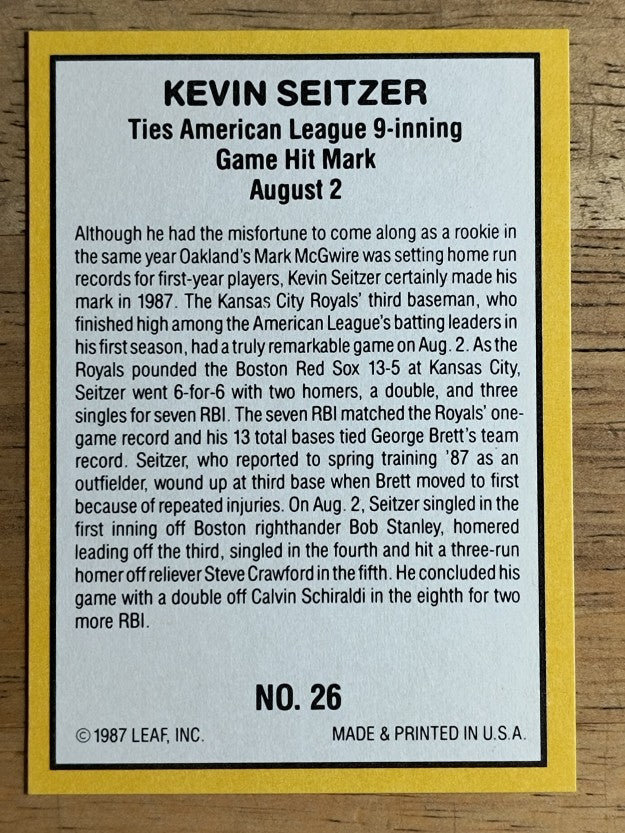 1987 Donruss Highlights #26 Kevin Seitzer