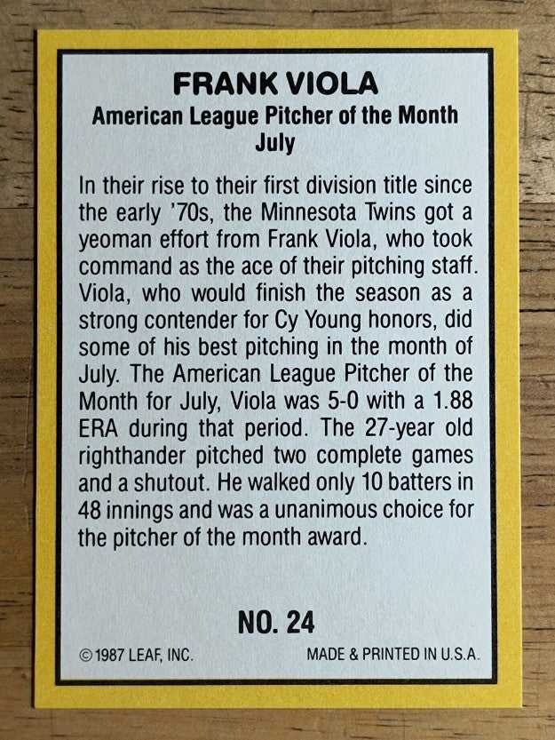 1987 Donruss Highlights #24 Frank Viola