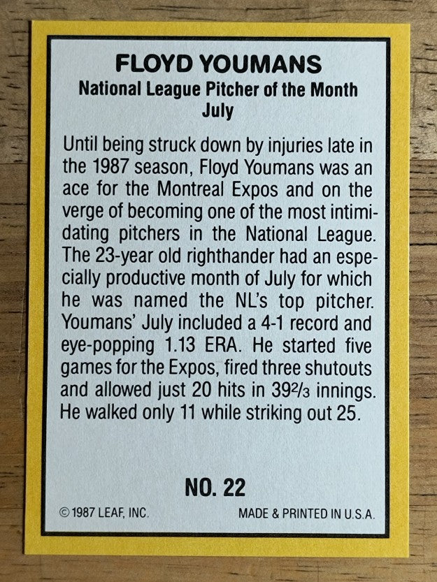 1987 Donruss Highlights #22 Floyd Youmans
