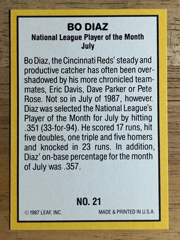 1987 Donruss Highlights #21 Bo Diaz