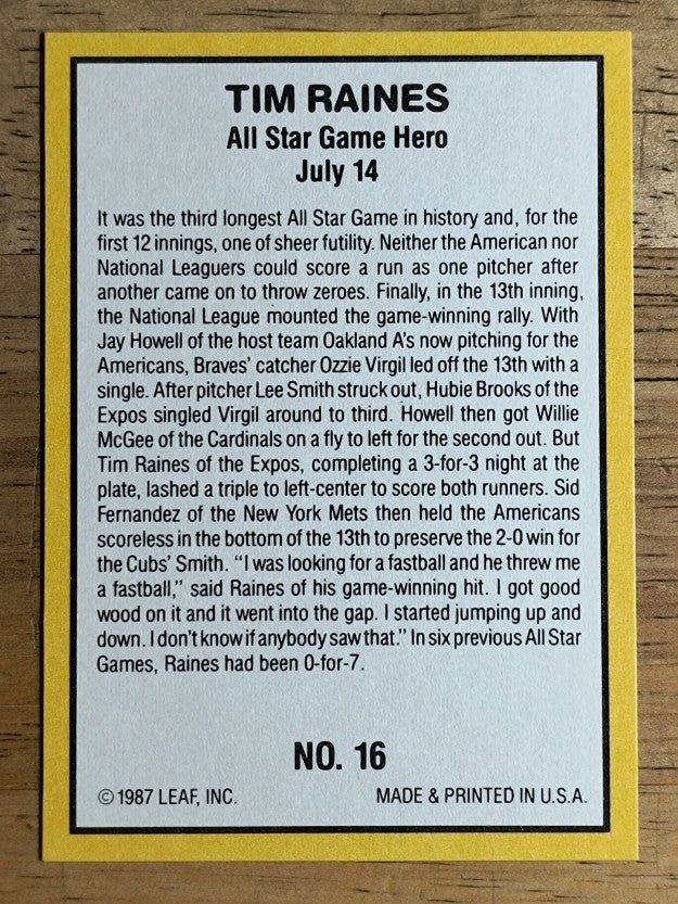 1987 Donruss Highlights #16 Tim Raines