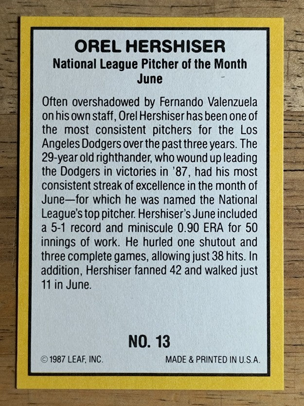1987 Donruss Highlights #13 Orel Hershiser