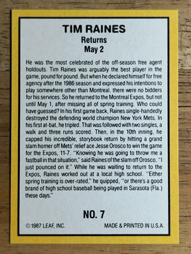 1987 Donruss Highlights #7 Tim Raines
