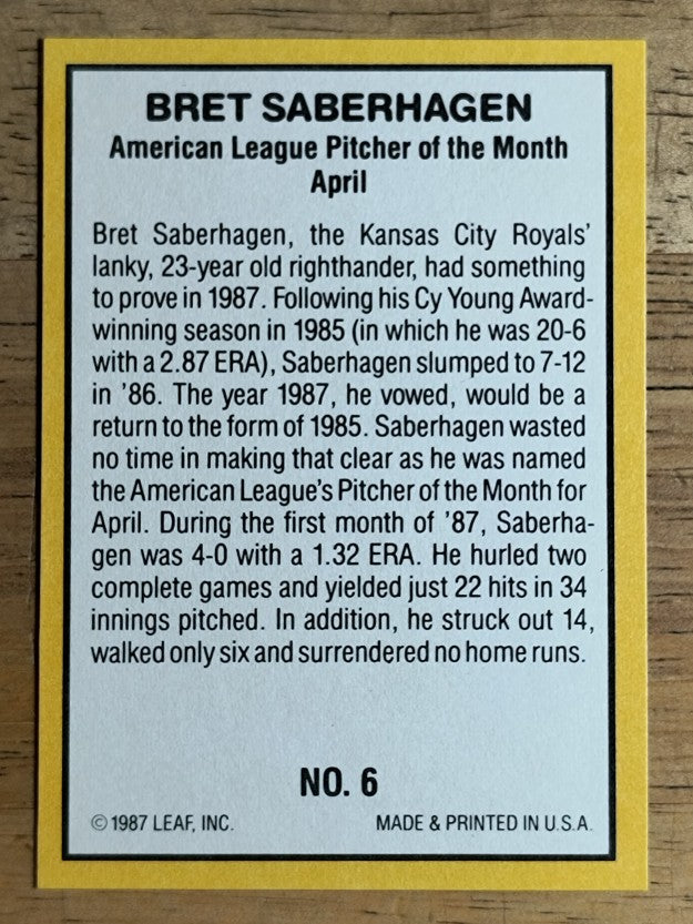 1987 Donruss Highlights #6 Bret Saberhagen