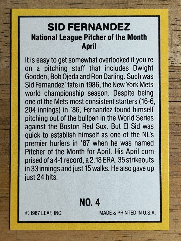 1987 Donruss Highlights #4 Sid Fernandez