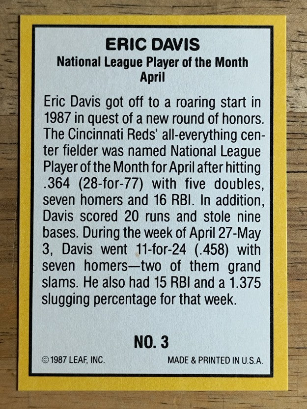 1987 Donruss Highlights #3 Eric Davis