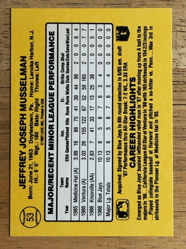 1987 Donruss Rookies #53 Jeff Musselman