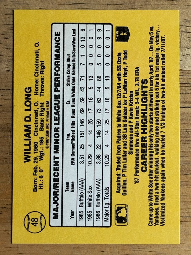 1987 Donruss Rookies #48 Bill Long