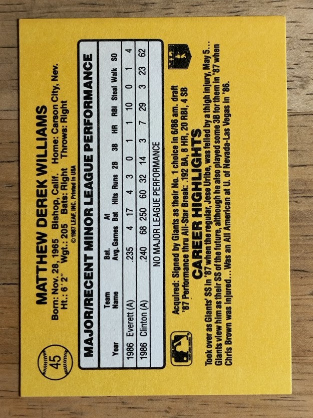 1987 Donruss Rookies #45 Matt Williams XRC