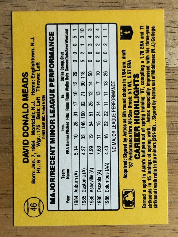 1987 Donruss Rookies #46 Dave Meads