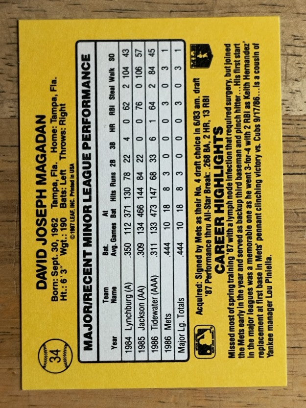 1987 Donruss Rookies #34 Dave Magadan