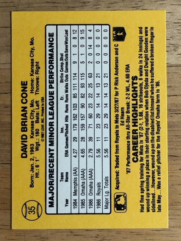 1987 Donruss Rookies #35 David Cone