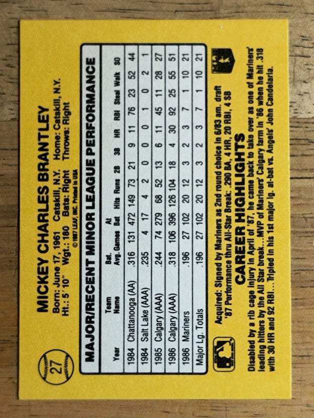 1987 Donruss Rookies #27 Mickey Brantley