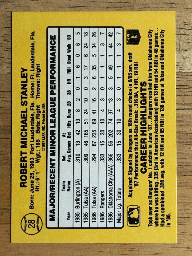 1987 Donruss Rookies #28 Mike Stanley