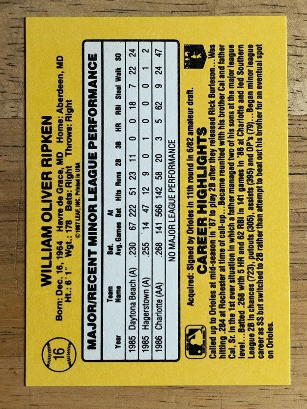 1987 Donruss Rookies #16 Bill Ripken XRC