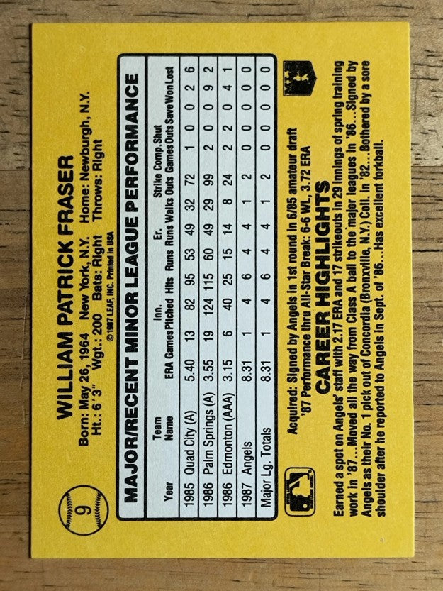 1987 Donruss Rookies #9 Willie Fraser