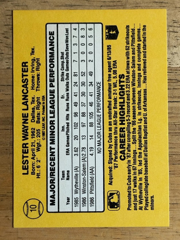 1987 Donruss Rookies #10 Les Lancaster