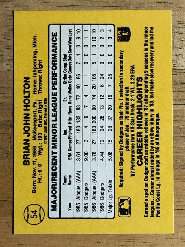 1987 Donruss Rookies #54 Brian Holton
