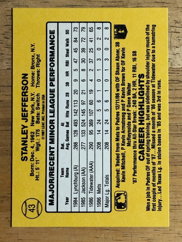 1987 Donruss Rookies #43 Stan Jefferson