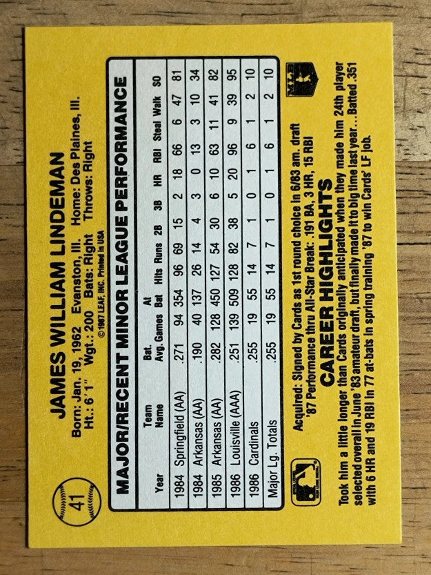 1987 Donruss Rookies #41 Jim Lindeman