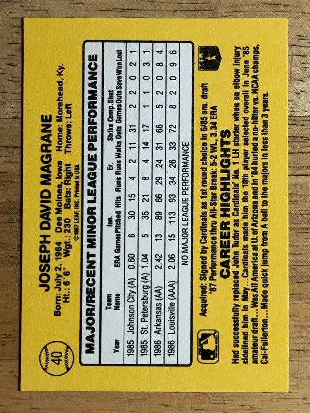 1987 Donruss Rookies #40 Joe Magrane XRC