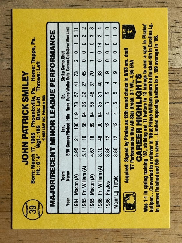 1987 Donruss Rookies #39 John Smiley XRC