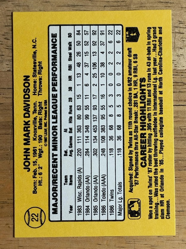 1987 Donruss Rookies #22 Mark Davidson
