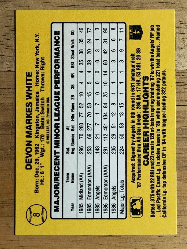 1987 Donruss Rookies #8 Devon White