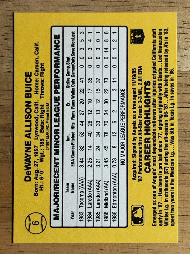 1987 Donruss Rookies #6 DeWayne Buice