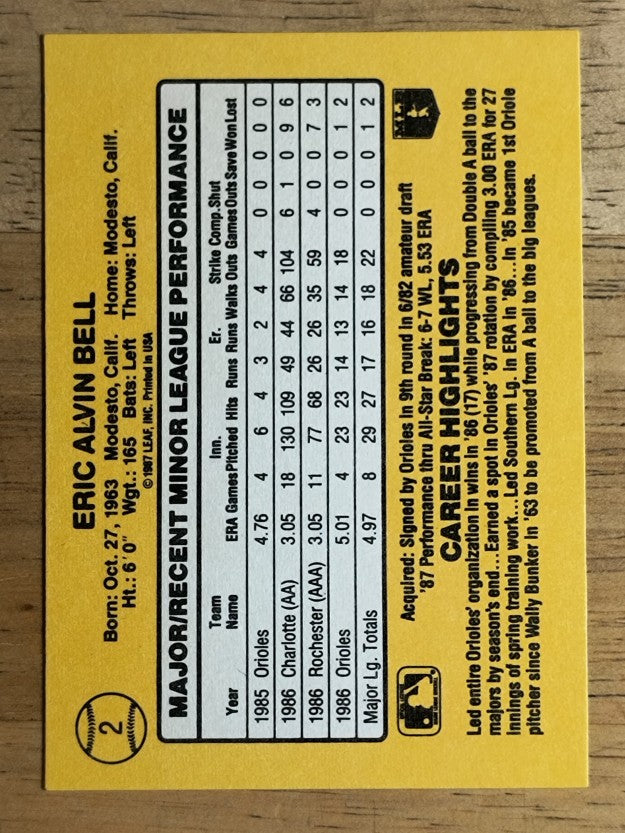 1987 Donruss Rookies #2 Eric Bell
