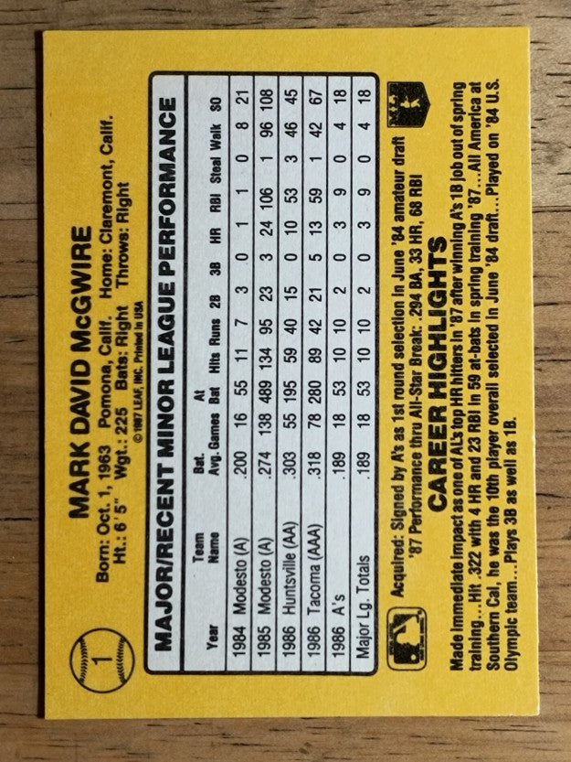 1987 Donruss Rookies #1 Mark McGwire