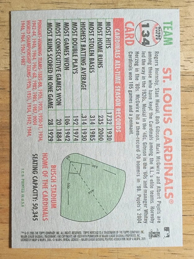 2005 Topps Heritage #134 St. Louis Cardinals TC