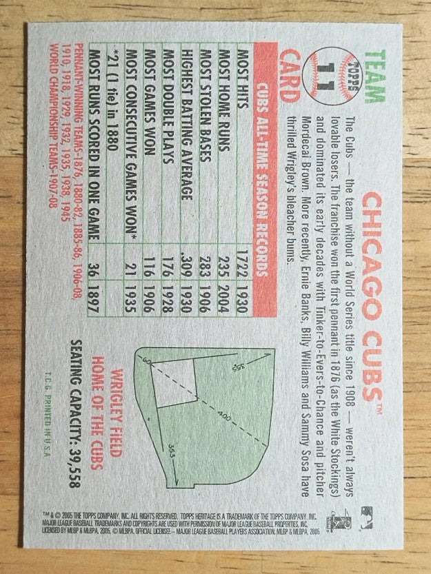2005 Topps Heritage #11 Chicago Cubs TC