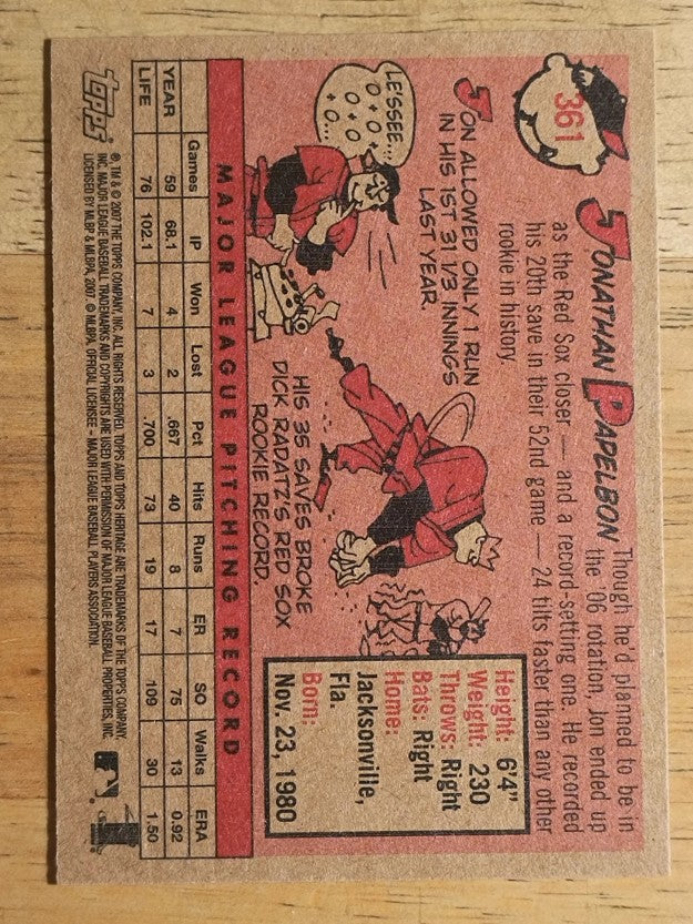 2007 Topps Heritage #361 Jonathan Papelbon