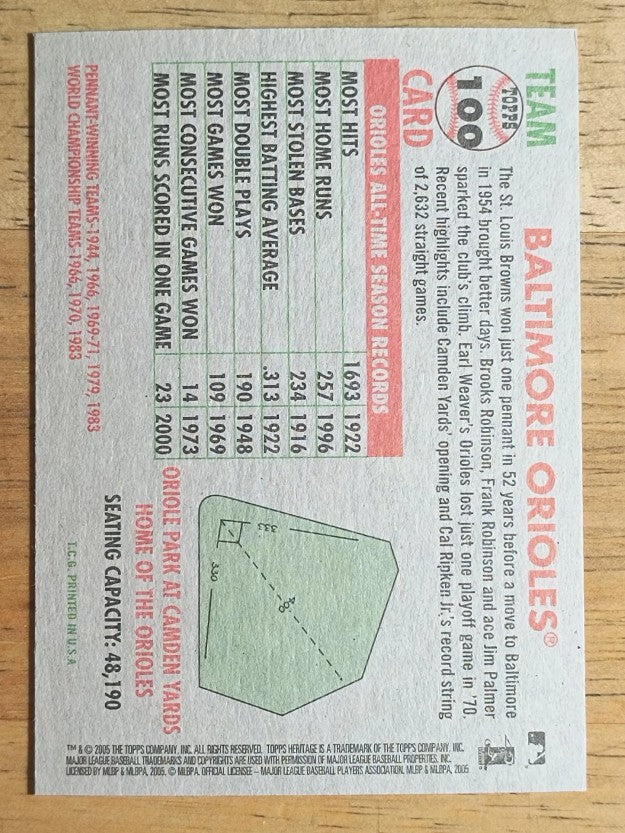 2005 Topps Heritage #100 Baltimore Orioles TC