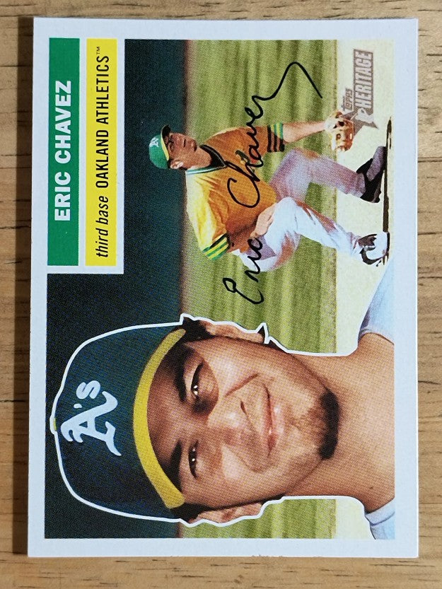 2005 Topps Heritage #155A Eric Chavez Green Cap
