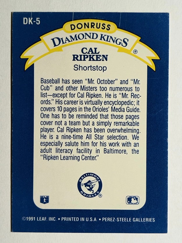 1992 Donruss Diamond Kings #DK5 Cal Ripken