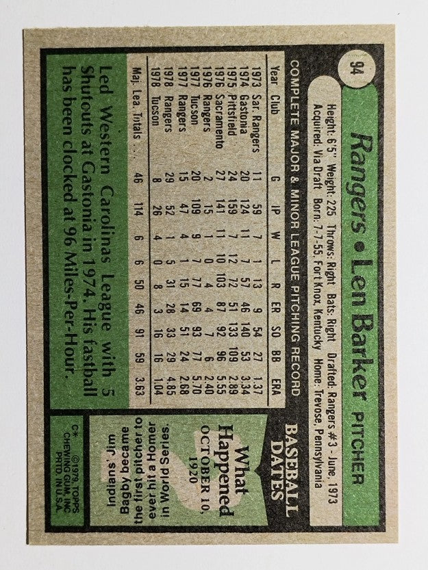 1979 Topps #94 Len Barker (NM)