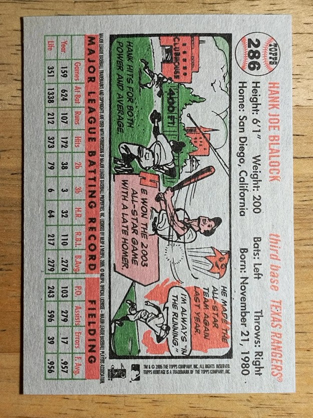 2005 Topps Heritage #286A Hank Blalock Hitting