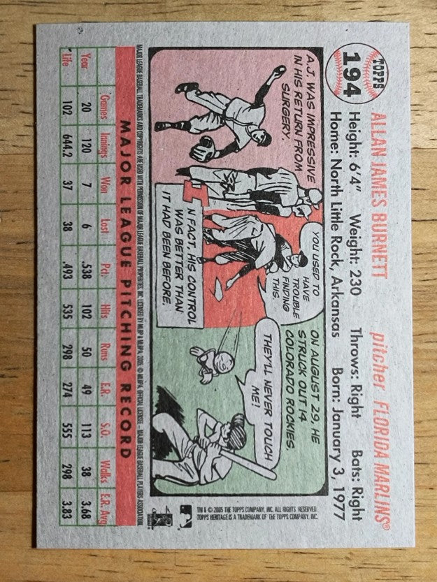2005 Topps Heritage #194 A.J. Burnett